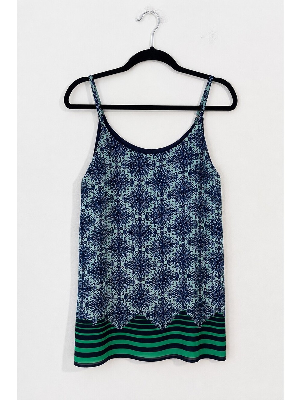 CAbi Style 107 Blue Green Print Border Cami Tank Top Women’s XS Lined